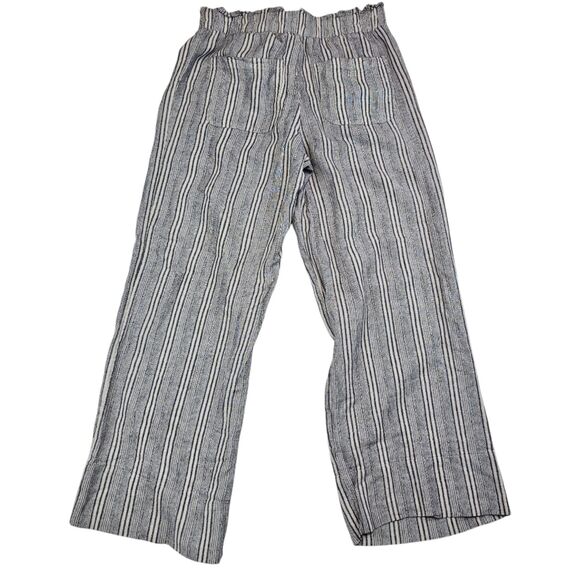 SO High Rise Wide Leg Linen Striped Pants Navy Ivory Women's Size Large - Picture 2 of 13